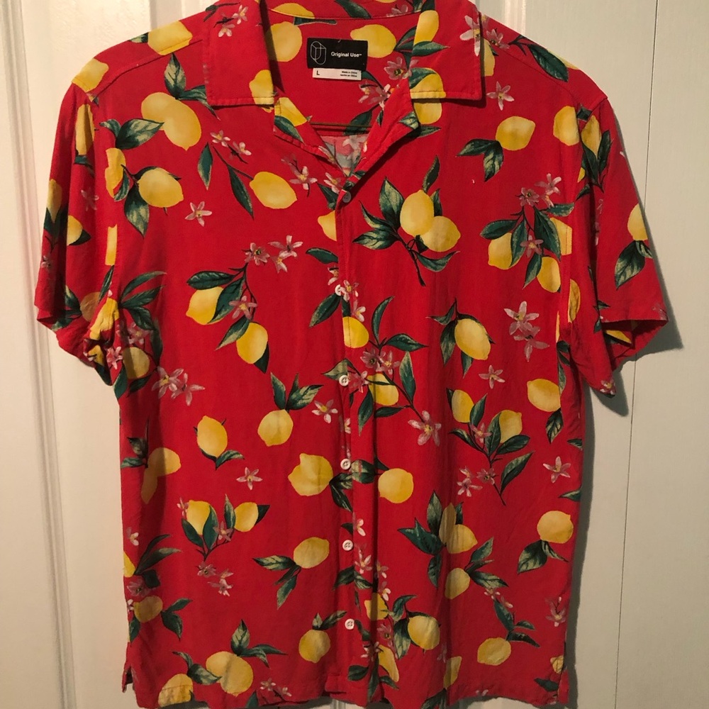 Original Use Hot Pink Lemon Pattern Hawaiian Shirt